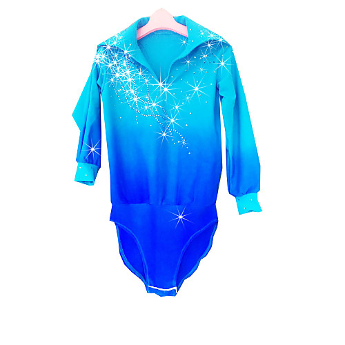 

21Grams Figure Skating Top Men's Boys' Ice Skating Shirt Pale Blue Halo Dyeing Spandex High Elasticity Competition Skating Wear Handmade Solid Colored Long Sleeve Ice Skating Figure Skating