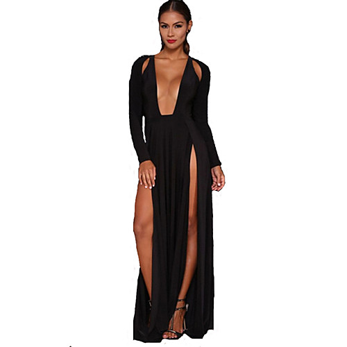 

Women's Sheath Dress Maxi long Dress White Black Red Long Sleeve Black Solid Colored Split Deep U S M L XL