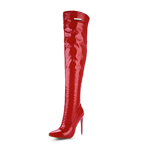 

Women's Boots Over-The-Knee Boots Stiletto Heel Pointed Toe Sequin / Zipper Synthetic Microfiber PU / Patent Leather Thigh-high Boots Fashion Boots Fall / Winter Black / White / Red / Wedding