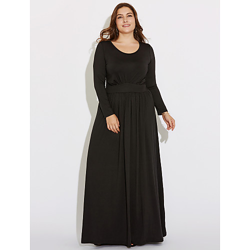 

Women's Sheath Dress Maxi long Dress White Black Navy Blue Blue Beige Long Sleeve Black Solid Colored Ruched Fall Spring Round Neck M L XL XXL 3XL / Plus Size