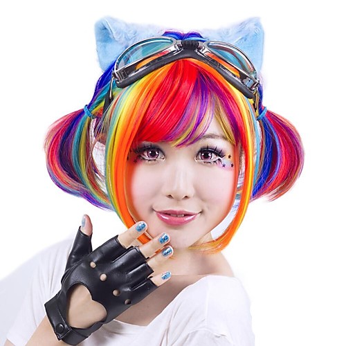 

Cosplay Costume Wig Synthetic Wig Straight Straight Bob Wig Short Black / Rose Red Rainbow Synthetic Hair Women's Red Purple StrongBeauty