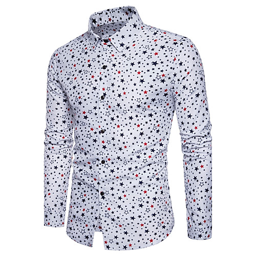 

Men's Shirt Polka Dot Geometric Long Sleeve Daily Tops Cotton Active Casual Streetwear White Black Navy Blue