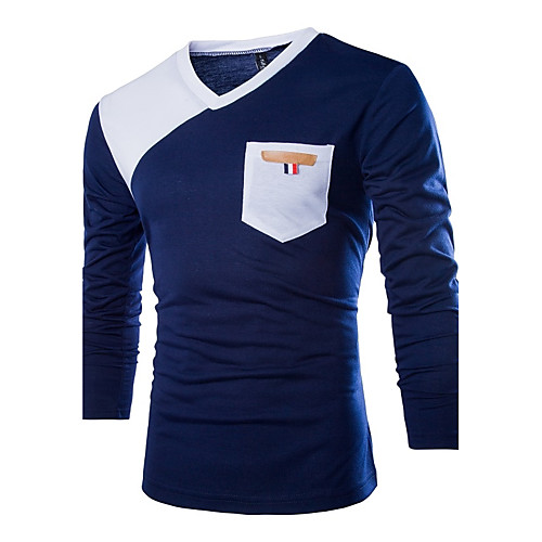 

Men's T shirt Graphic Color Block Long Sleeve Daily Tops Cotton White Black Navy Blue