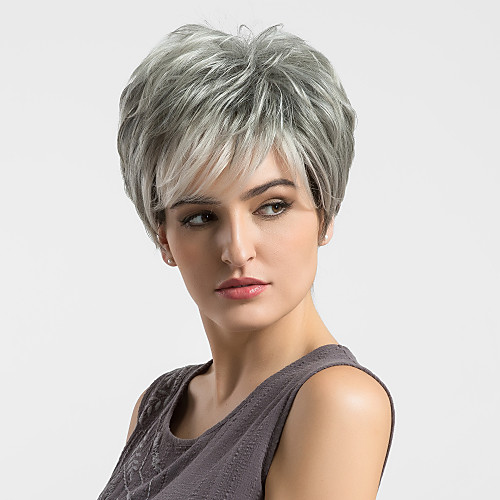 

Human Hair Blend Wig Straight Short Hairstyles 2020 Straight Highlighted / Balayage Hair Capless Women's Grey