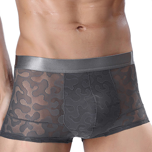 

Men's Mesh Sexy Boxers Underwear Solid Colored Mid Waist Black Blue Purple L XL XXL