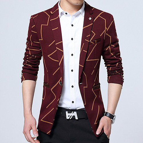 

Black / Wine Geometric Cotton / Polyester Men's Suit - V Neck / Fall / Winter / Long Sleeve / Work / Plus Size