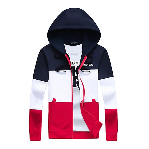 

Men's Plus Size Hoodie Zip Up Hoodie Color Block Print Hooded Daily Hoodies Sweatshirts Long Sleeve Blue Red Navy Blue / Fall / Winter