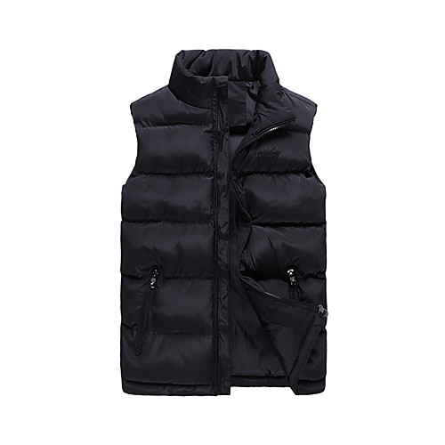 

Men's Padded Parka Casual / Daily Plus Size Simple Solid Colored Polyester Sleeveless Black / Blue / Wine