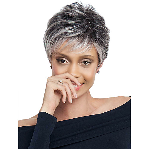 

Synthetic Wig Loose Wave Loose Wave Wig Short Grey Synthetic Hair Women's Dark Roots Gray