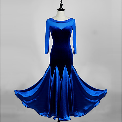 

Ballroom Dance Dress Split Joint Women's Performance 3/4 Length Sleeve High Stick-Satin Velvet Waltz Tango Costumes Outfits Male Dancewear Violet Blue Black XXL