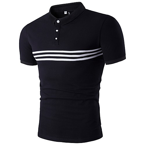 

Men's Polo Striped Short Sleeve Daily Tops Active White Black