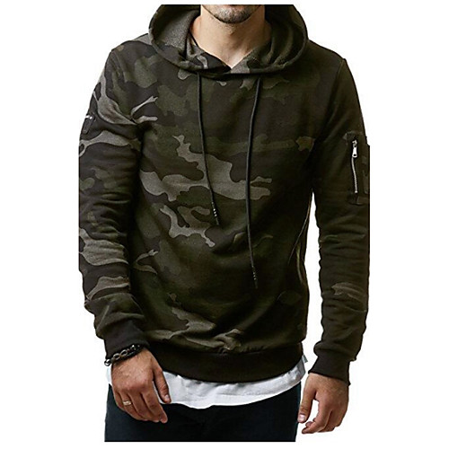 

Men's Plus Size Hoodie Camo / Camouflage Print Hooded Sports Weekend Active Military Hoodies Sweatshirts Long Sleeve Army Green Gray / Boho / Fall / Winter / Boho