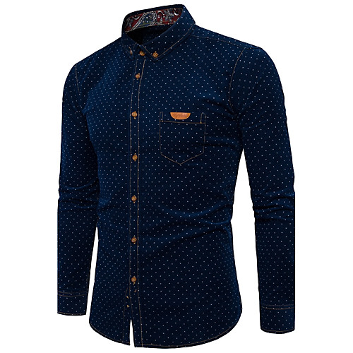 

Men's Shirt Polka Dot Long Sleeve Daily Tops Active Blue