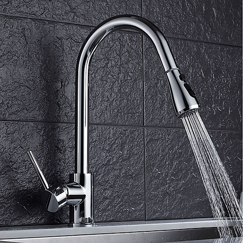 

Kitchen faucet - Single Handle One Hole Chrome Pull-out / ­Pull-down / Tall / ­High Arc Vessel Contemporary Kitchen Taps / Brass