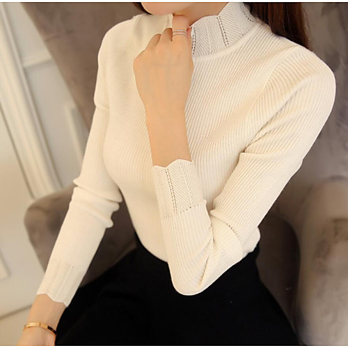 

Women's Solid Colored Pullover Cotton Long Sleeve Regular Sweater Cardigans Crew Neck Round Neck Spring Fall White Black Red / Going out