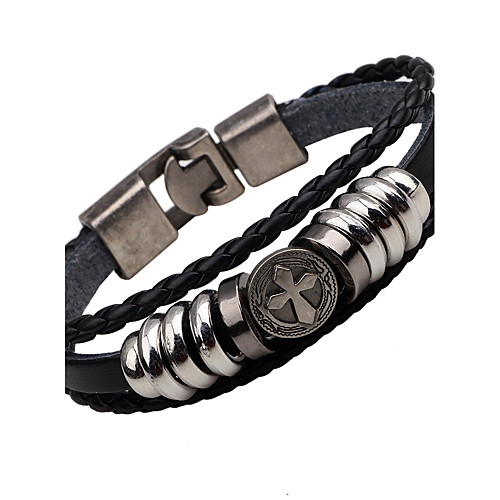 

Men's Bead Bracelet Leather Bracelet Cross Anchor Personalized Fashion Leather Bracelet Jewelry Black / Brown For Stage Going out