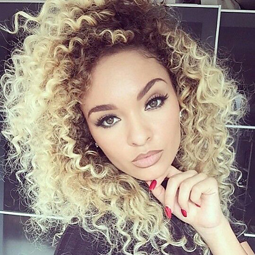 

Human Hair Lace Front Wig Layered Haircut Free Part Beyonce style Brazilian Hair Curly Two Tone Wig 130% Density with Baby Hair Ombre Hair Natural Hairline For Black Women 100% Virgin Women's Short
