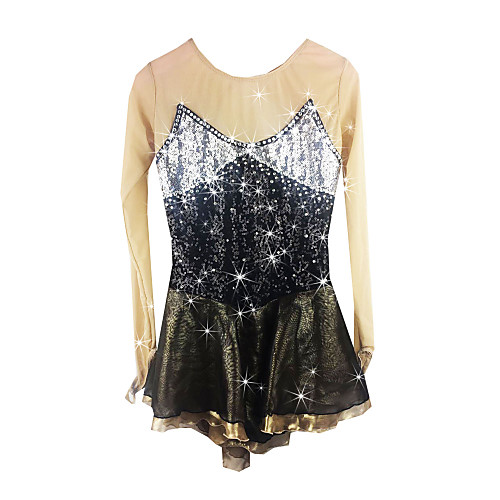 

Figure Skating Dress Women's Girls' Ice Skating Dress Black Spandex High Elasticity Competition Skating Wear Handmade Long Sleeve Ice Skating Figure Skating