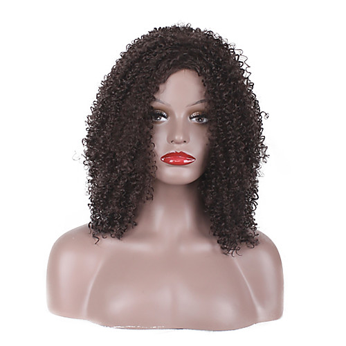 

Synthetic Wig Curly Afro Jerry Curl Afro Jerry Curl Layered Haircut Wig Short Medium Length Medium Brown Synthetic Hair Women's Natural Hairline Brown