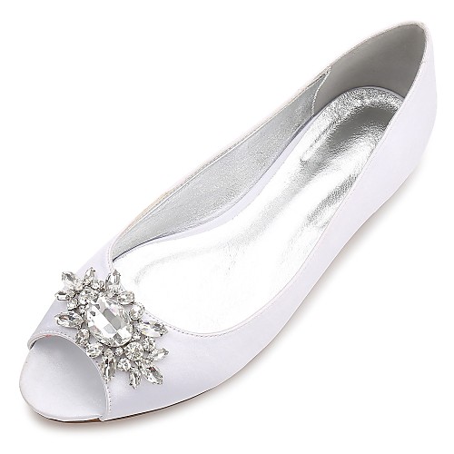 

Women's Wedding Shoes Glitter Crystal Sequined Jeweled Plus Size Flat Heel Peep Toe Wedding Flats Comfort Ballerina Wedding Dress Party & Evening Satin Rhinestone Sparkling Glitter Flower White