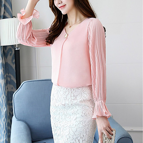 

Women's Shirt Solid Colored Long Sleeve Daily Tops Active Blue Blushing Pink