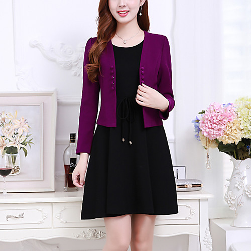 

Women's Sheath Dress Short Mini Dress Purple Red Green Long Sleeve Solid Colored Fall Winter Round Neck Streetwear Sophisticated M L XL XXL 3XL / Plus Size
