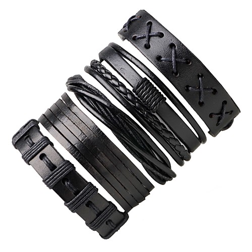 

Men's Wrap Bracelet Leather Bracelet woven Punk Leather Bracelet Jewelry Black For Street Going out