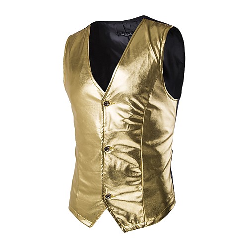 

Men's Party / Going out Summer / Fall Regular Vest, Solid Colored V Neck Sleeveless Cotton Gold / Black / Silver / Slim