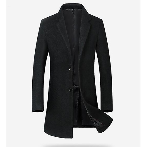 

Men's Overcoat Solid Colored Fall Peaked Lapel Coat Long Daily Long Sleeve 10% Wool 30% Rayon 60% Polyester Coat Tops Black