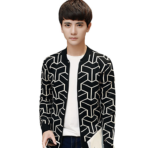 

Men's Streetwear Print Striped Solid Colored Cardigan Long Sleeve Plus Size Regular Sweater Cardigans V Neck Fall Winter Black Royal Blue