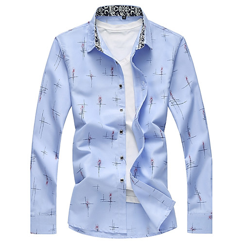 

Men's Shirt Plus Size Print Long Sleeve Daily Tops Business Casual White Navy Blue Light Blue
