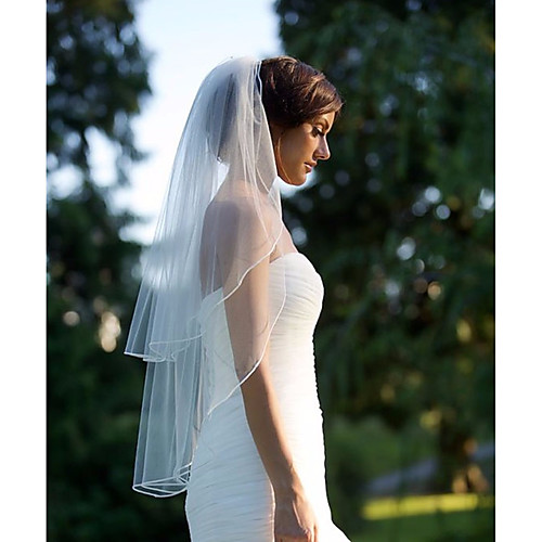 

Two-tier Pencil Edge Wedding Veil Blusher Veils / Fingertip Veils with Ruched Tulle / Angel cut / Waterfall