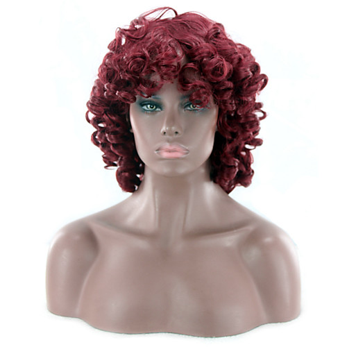 

Synthetic Wig Wavy Jerry Curl Jerry Curl Wavy Layered Haircut Asymmetrical Wig Short Medium Length Burgundy Synthetic Hair Women's Natural Hairline Red