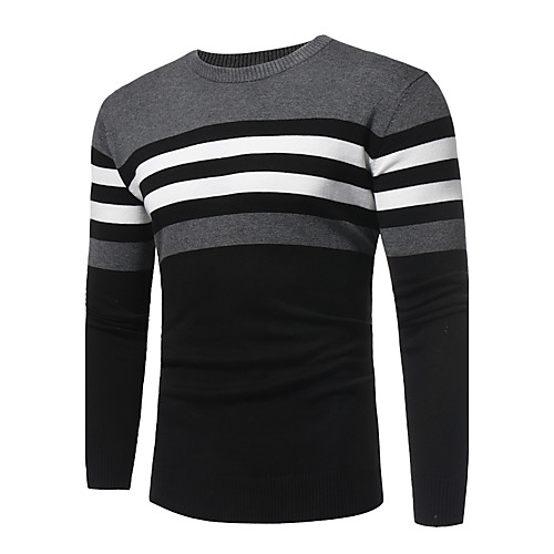 

Men's Streetwear Striped Color Block Solid Colored Pullover Long Sleeve Slim Regular Sweater Cardigans Round Neck Fall Winter Wine Light gray Dark Gray / Weekend