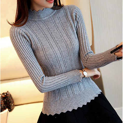 

Women's Solid Colored Pullover Long Sleeve Slim Regular Sweater Cardigans Crew Neck Round Neck Spring White Black Blushing Pink