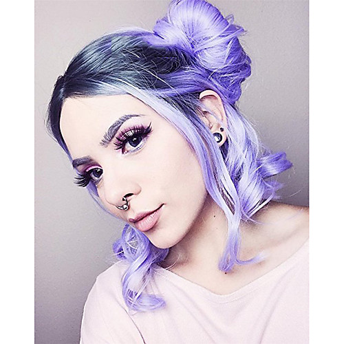 

Synthetic Lace Front Wig Wavy Wavy Lace Front Wig Medium Length Black / Purple Synthetic Hair Women's Ombre Hair Dark Roots Middle Part Black Purple