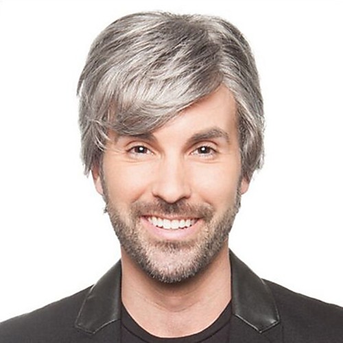 

Synthetic Wig Straight Straight Wig Short Grey Synthetic Hair Men's Gray