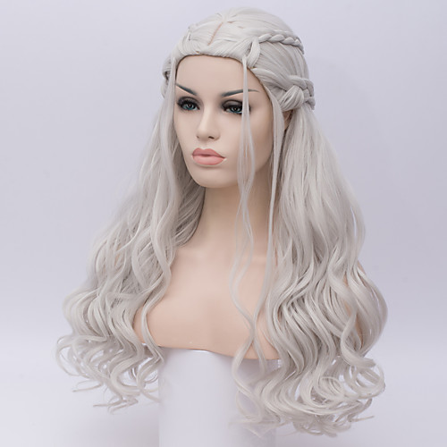

Cosplay Costume Wig Synthetic Wig Cosplay Wig Deep Wave Kardashian Deep Wave Wig Long Silver Synthetic Hair Women's White