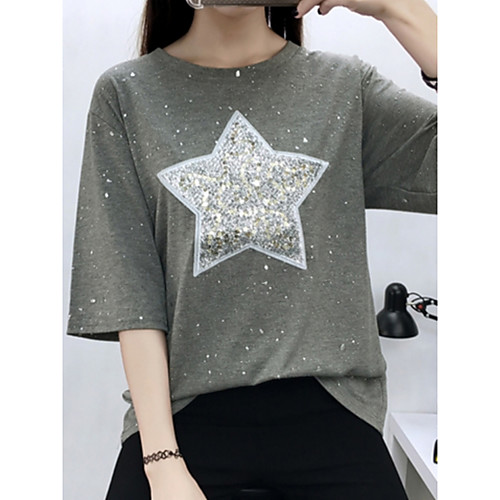 

Women's T shirt Embroidery Plus Size Sequins Embroidered Short Sleeve Daily Tops Streetwear Punk & Gothic Sophisticated Black Gray