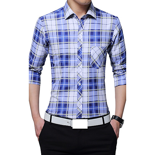 

Men's Shirt Plaid Plus Size Long Sleeve Daily Tops Blue Red Yellow