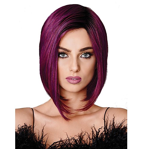 

Synthetic Wig Straight Straight Bob Wig Medium Length Black / Purple Synthetic Hair Women's Kanekalon Hair Purple StrongBeauty