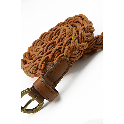 

Women's Braided Imitation Leather Belt with Gold Buckle - 3D Vintage Style