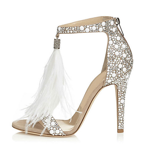 

Women's Sandals Furry Feather Stiletto Heel Open Toe Rhinestone / Tassel / Zipper PU Comfort / Novelty Spring / Fall Almond / Wedding / Party & Evening / Party & Evening / EU41