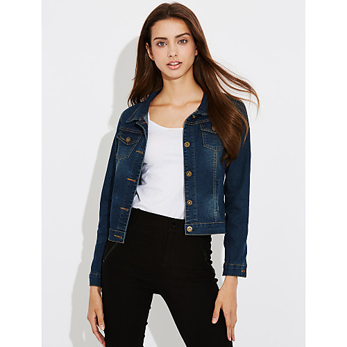 

Women's Solid Colored Streetwear Spring Denim Jacket Short Daily Long Sleeve Others Coat Tops Blue