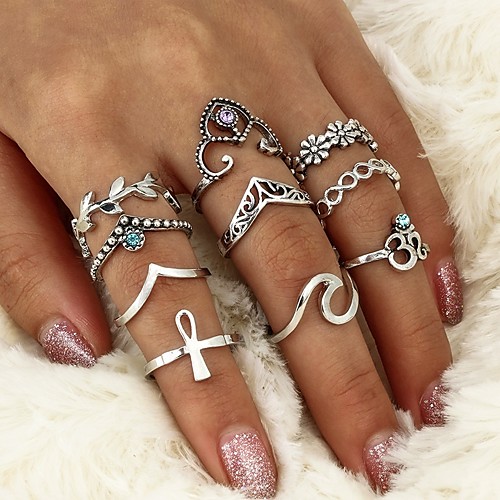 

Women's Ring Crystal Silver Crystal Alloy Ladies Unusual Geometric Casual Formal Jewelry Geometrical Leaf Wave