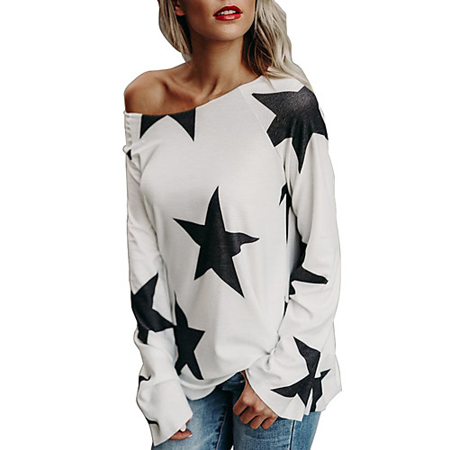 

Women's T shirt Geometric Print Long Sleeve Daily Tops Streetwear White