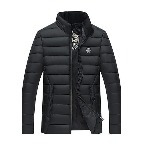

Men's Padded Parka Daily Casual Solid Colored Cotton Long Sleeve Black / Wine / Navy Blue L / XL / XXL
