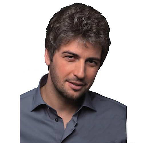 

Synthetic Wig Wavy Wavy Layered Haircut Wig Short Black#1B Synthetic Hair Men's Ombre Hair Black Gray