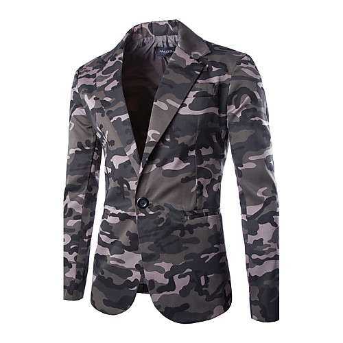 

Men's Daily / Weekend Fall / Winter Regular Blazer, Camo / Camouflage Shirt Collar Long Sleeve Cotton Green / Gray / Slim