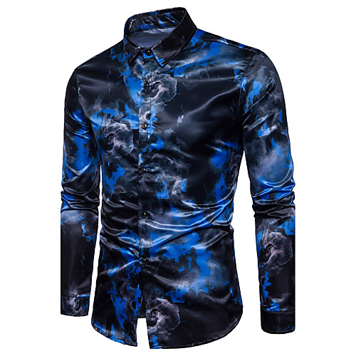 

Men's Shirt Geometric Print Long Sleeve Daily Tops Active Casual Blue Red